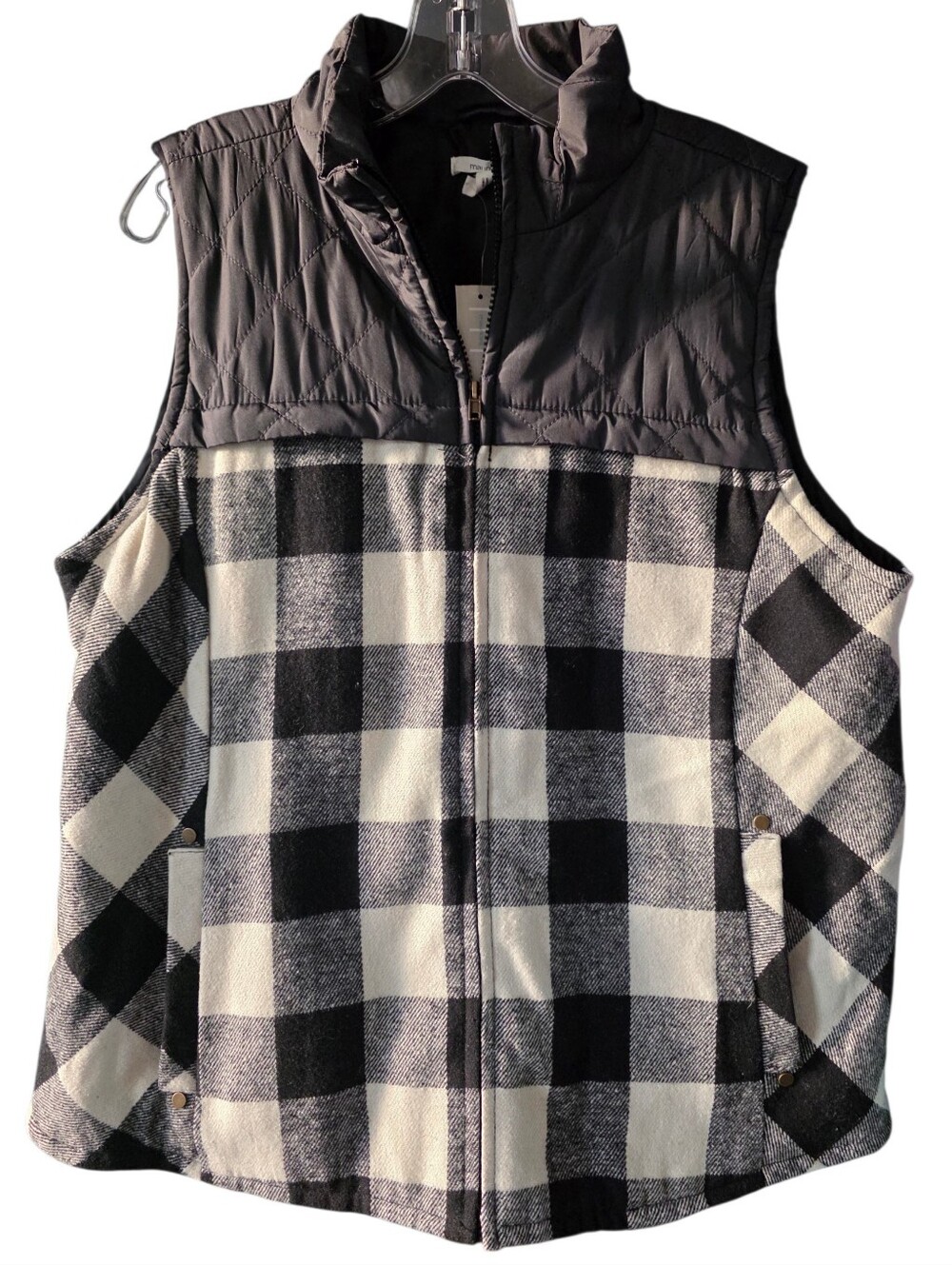 Maurices Black & White Buffalo Plaid Quilted Yoke Vest Size X-Large
